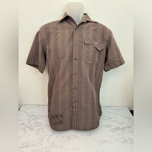 Hard Rock Cafe San Antonio Mens S Button Down Shirt Brown Plaid Short Sleeve​​